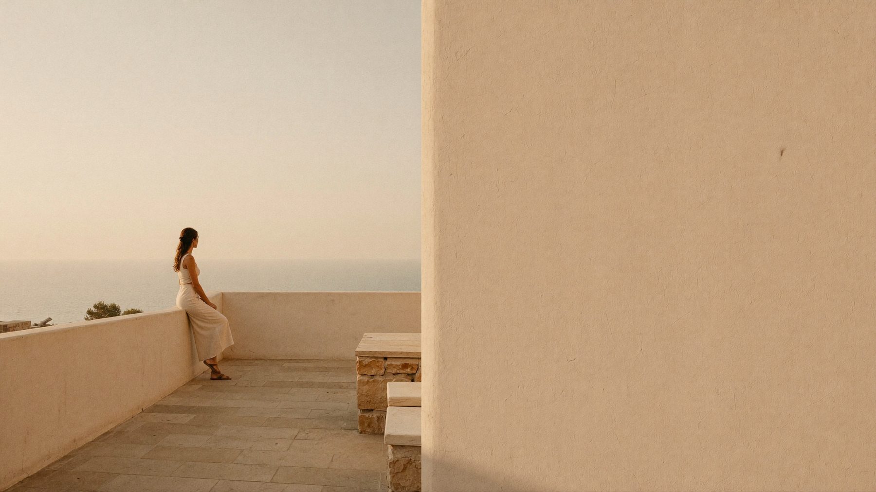 Golden hour terrace overlooking the sea